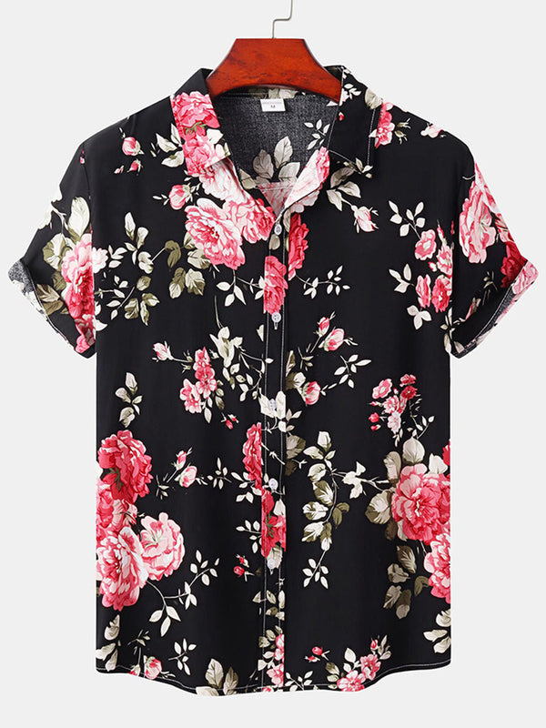 Chemise à manches courtes à imprimé floral pour hommes