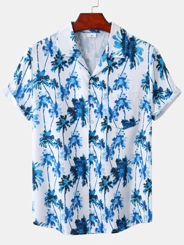 Camicia da uomo a maniche corte con stampa hawaiana