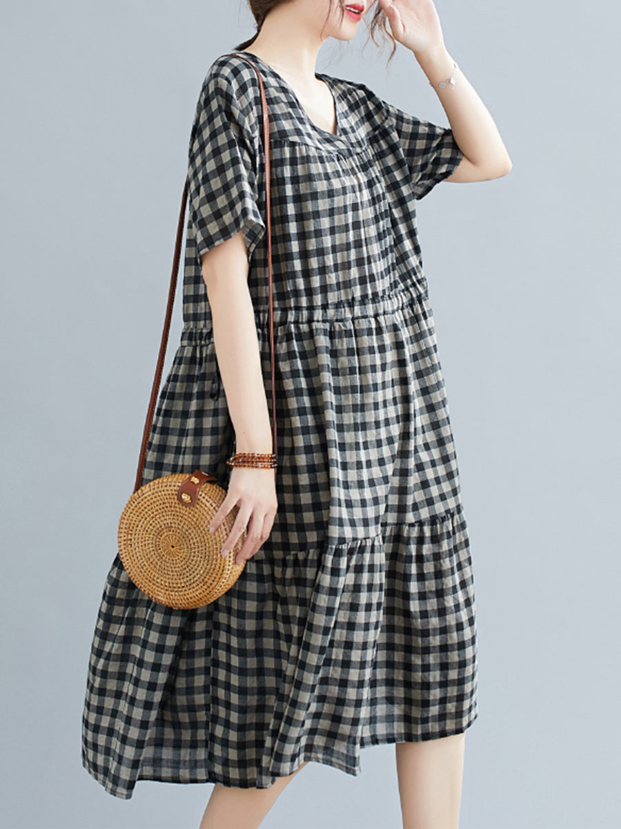 Checkered Large Short Sleeve Dress