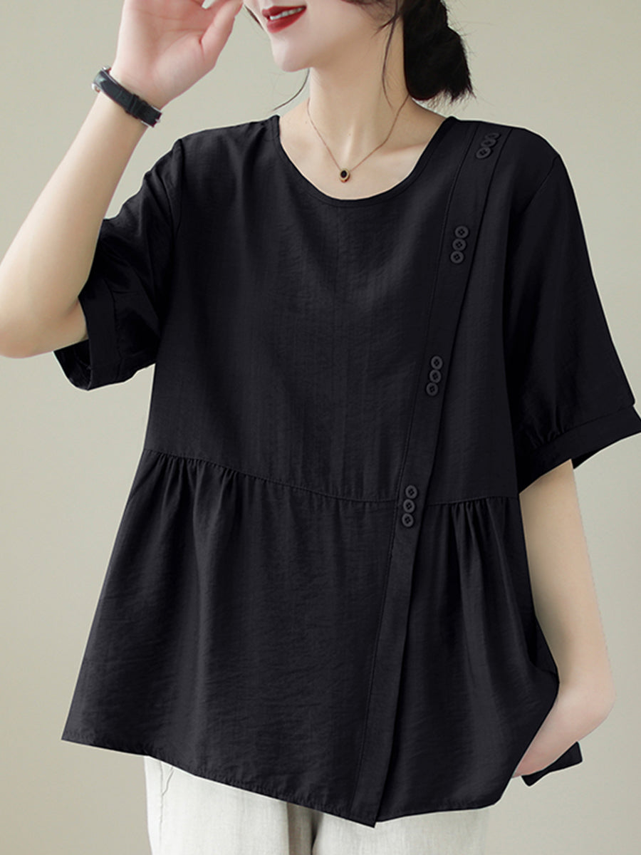 Round neck diagonal button shirt