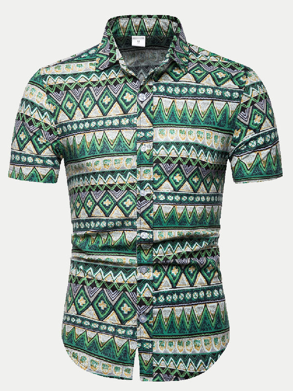 Men's Ethnic style floral short sleeve shirt