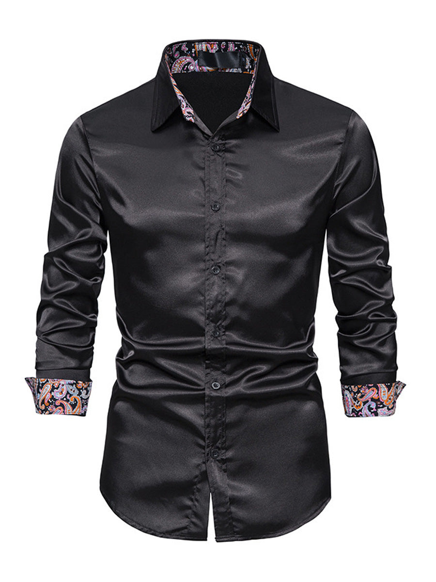 Camicia a maniche lunghe casual lucida da uomo