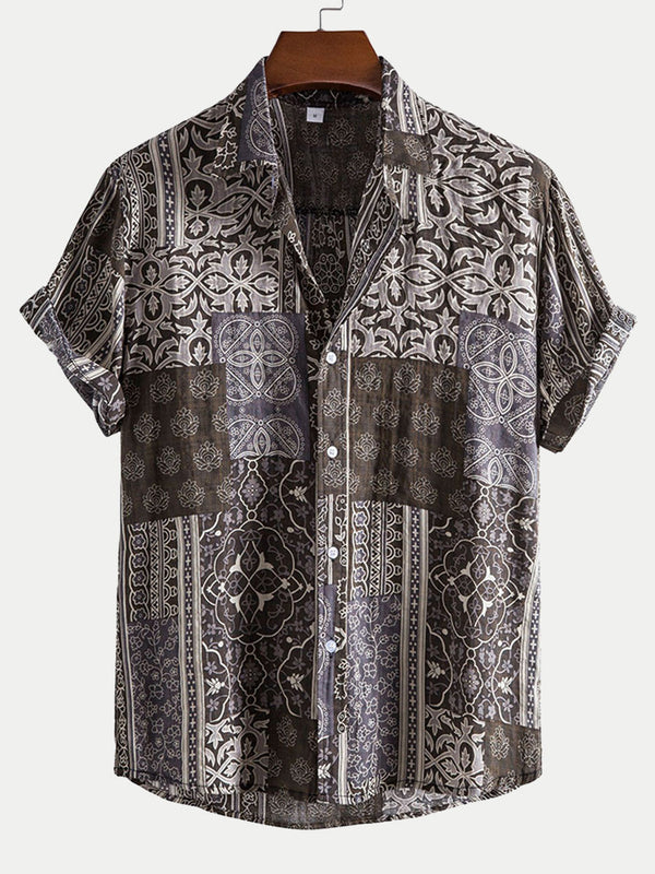 Men's  Vintage pattern short sleeve shirt