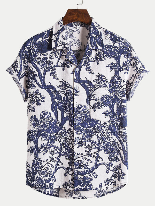 Chemise homme manches courtes imprimé branches