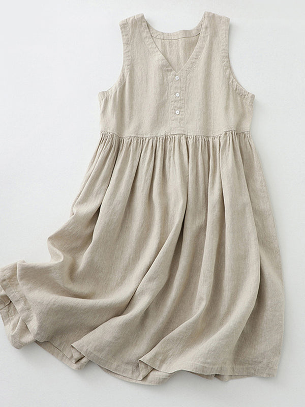 V-Neck Strap Cotton Linen Dress