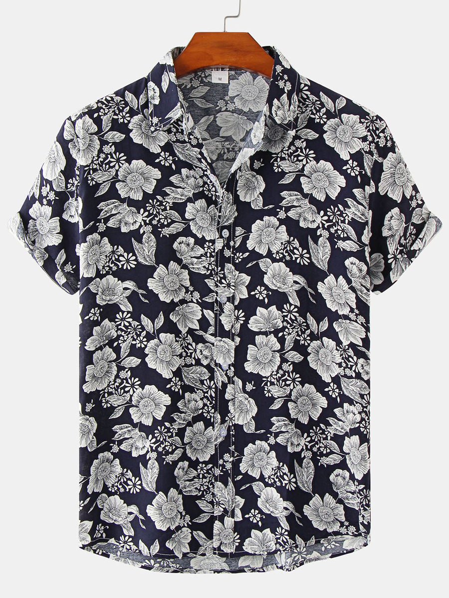 Chemise à manches courtes à imprimé floral pour hommes