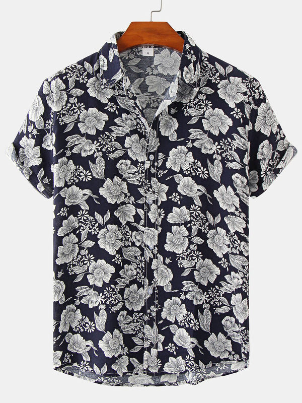 Chemise à manches courtes à imprimé floral pour hommes