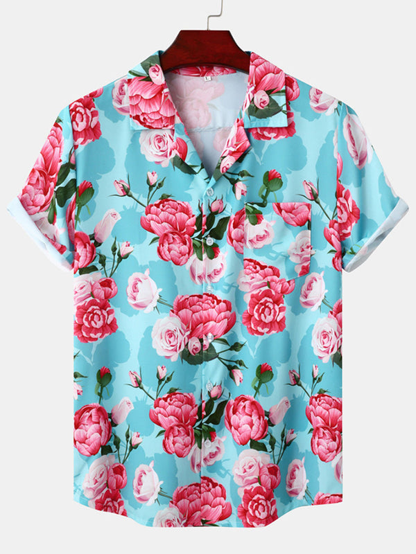 Chemise à manches courtes à imprimé floral pour hommes