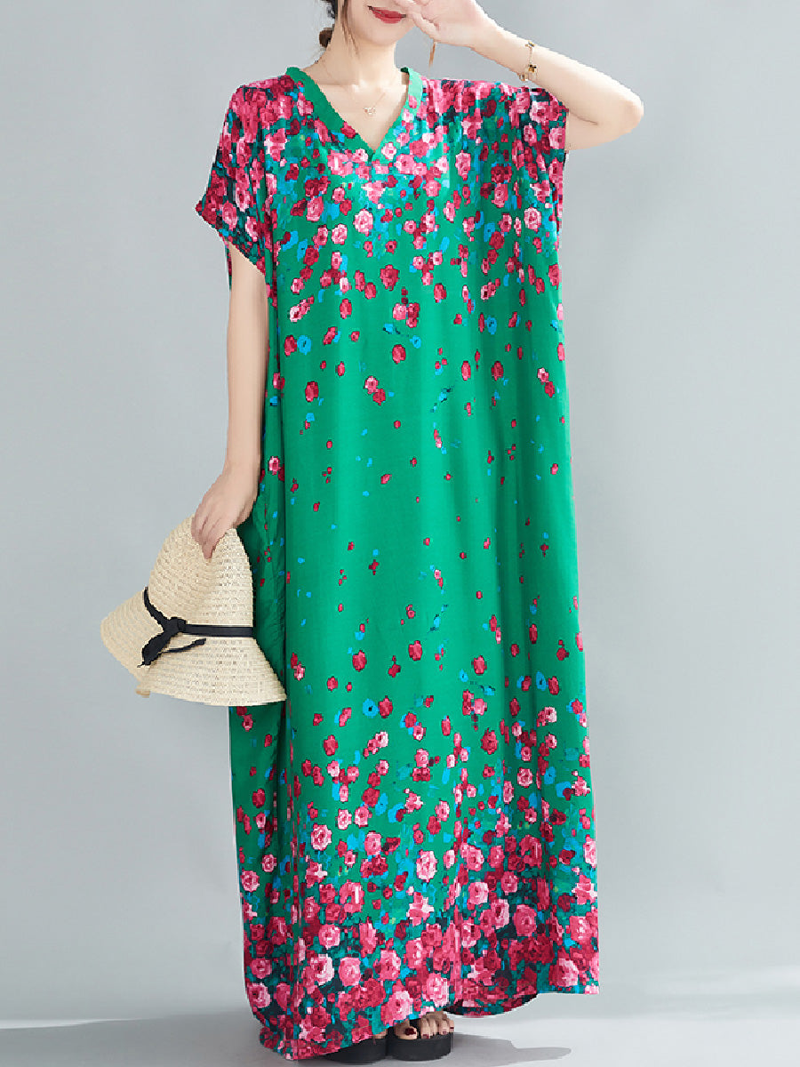 Ethnic style printed V-neck Dress