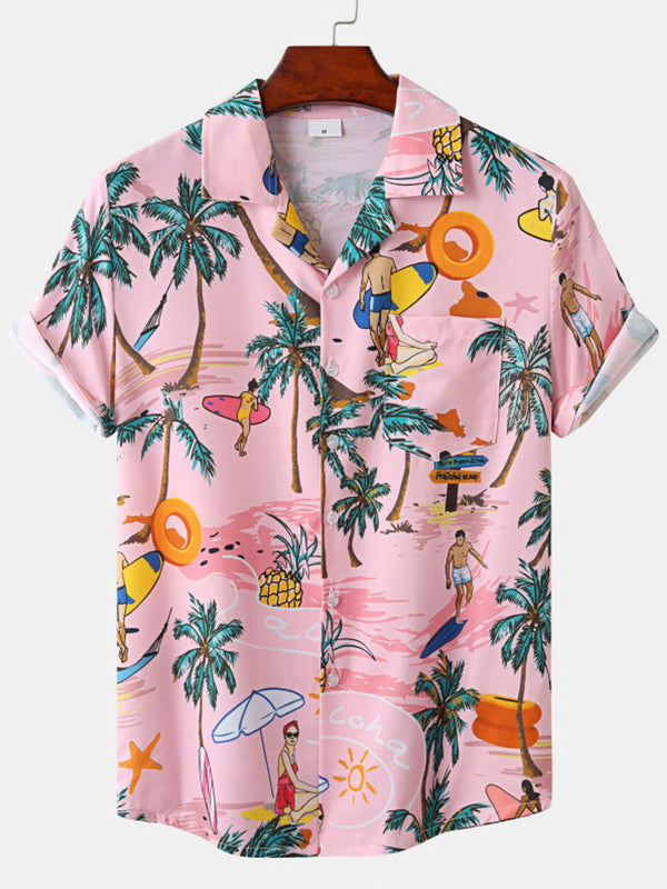 Camicia da uomo a maniche corte con stampa Beach