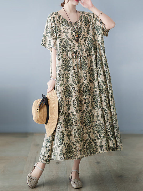 Cotton and linen oversized printed Dress