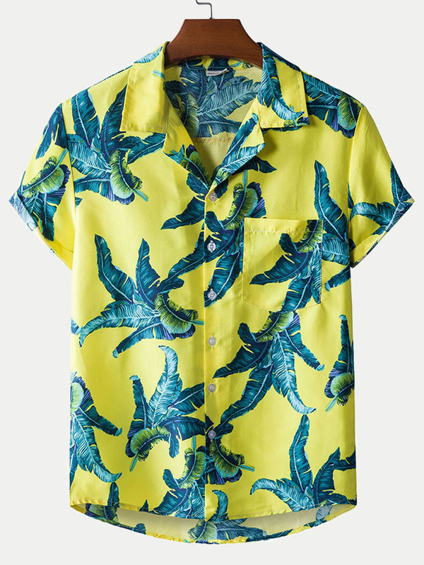 Men's leaf print short sleeve shirt