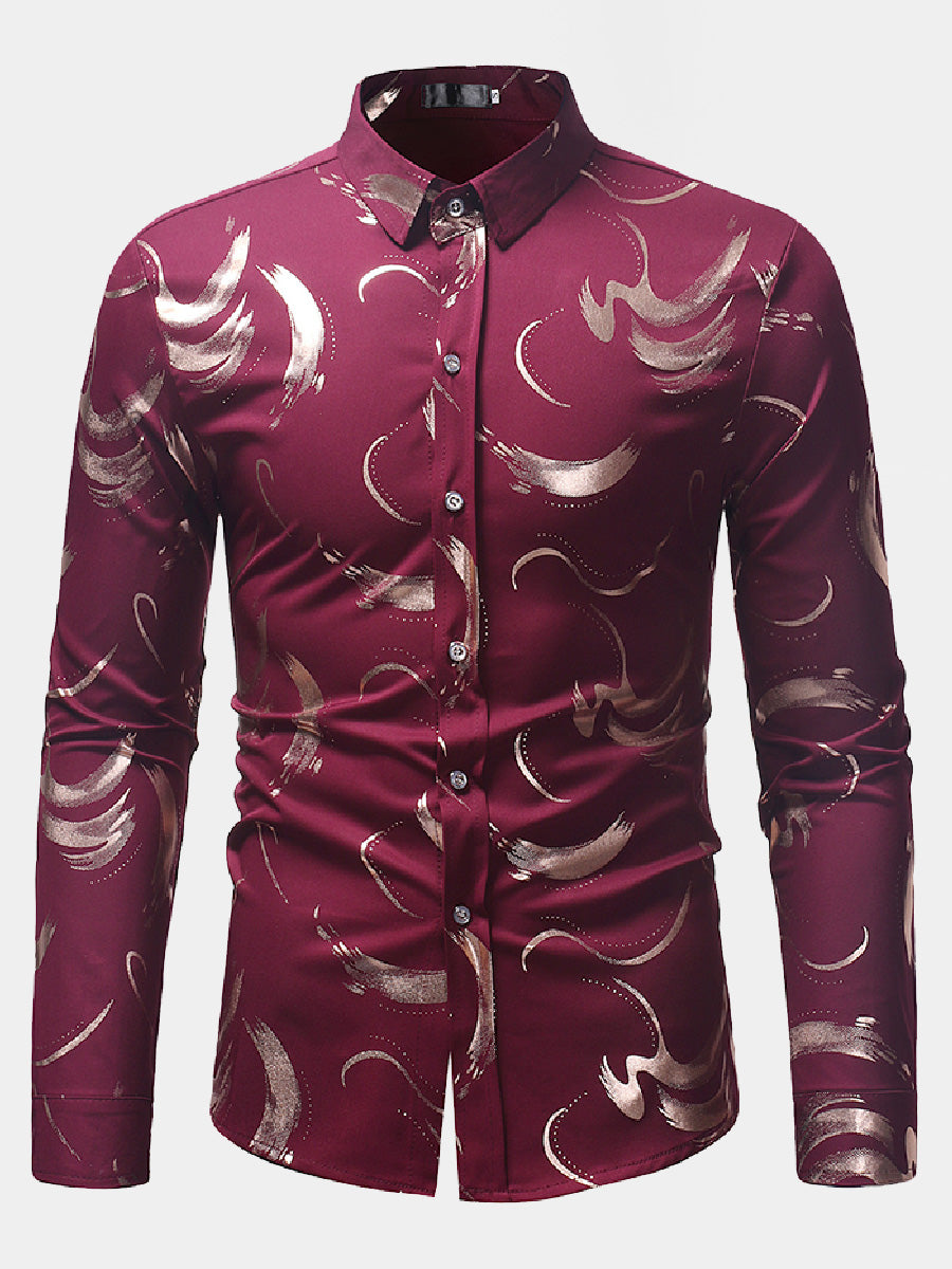 Camicia a maniche lunghe con stampa casual da uomo