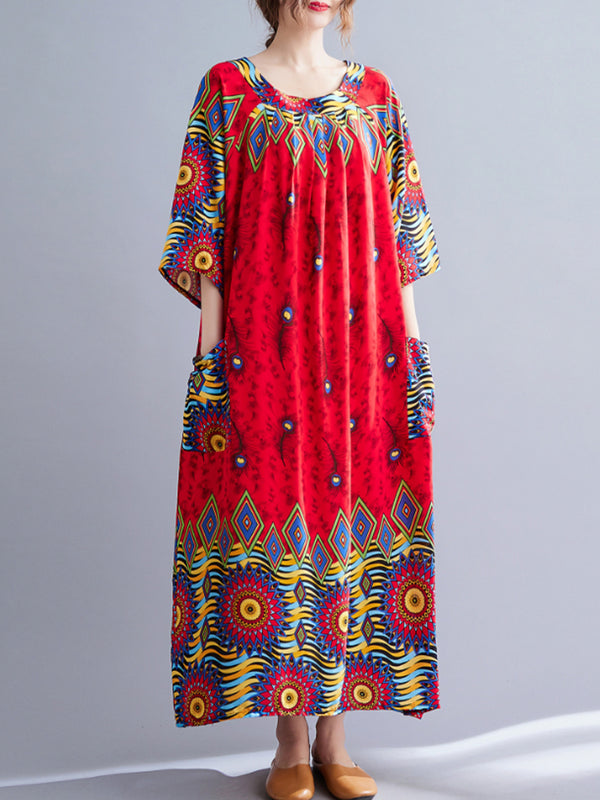 Ethnic style round neck dress