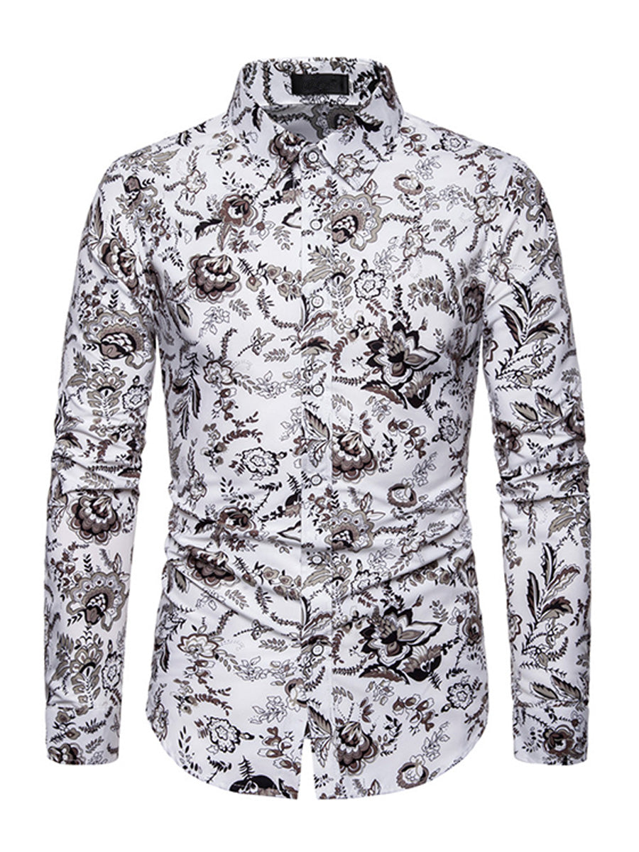 Men's Floral Print Long Sleeve Shirt