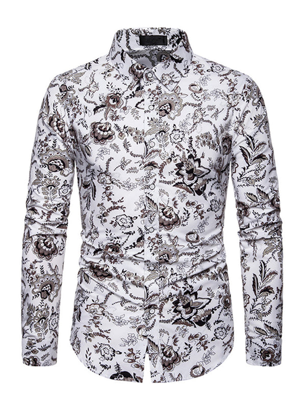 Chemise à manches longues à imprimé floral pour hommes