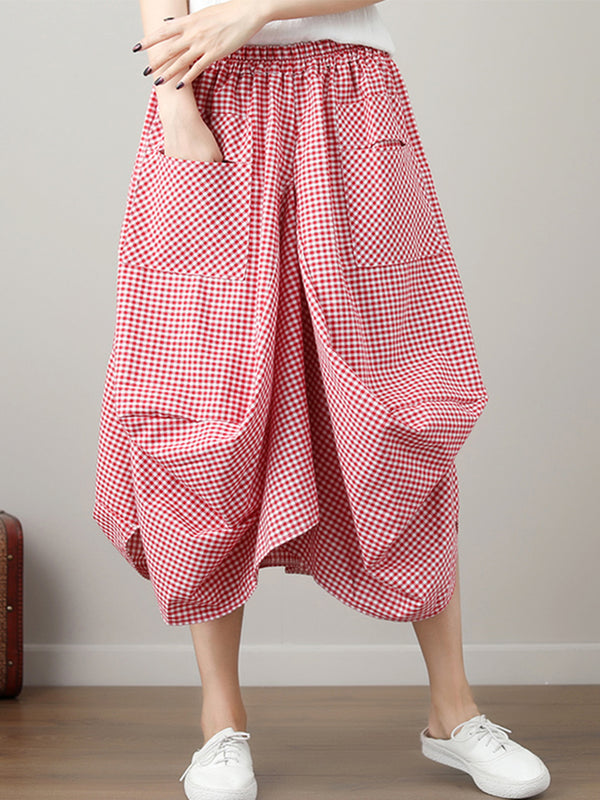 Loose and slim plaid skirt