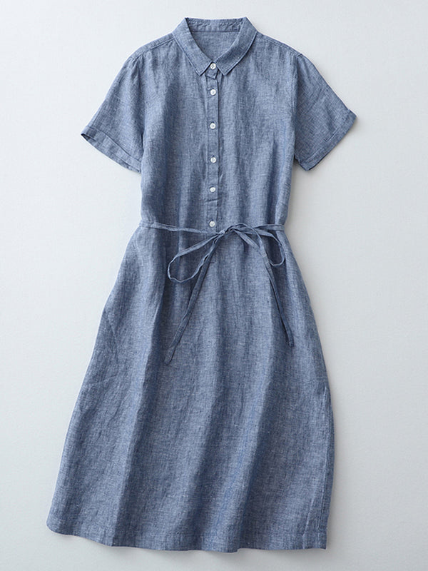 Solid linen short sleeved dress