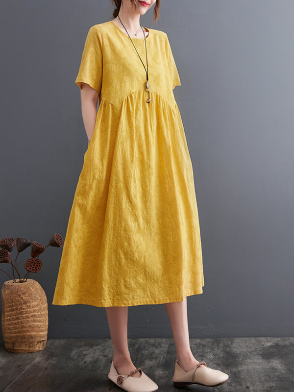 Solid Cotton and Linen Dress