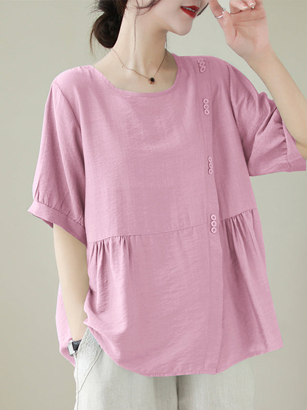 Round neck diagonal button shirt