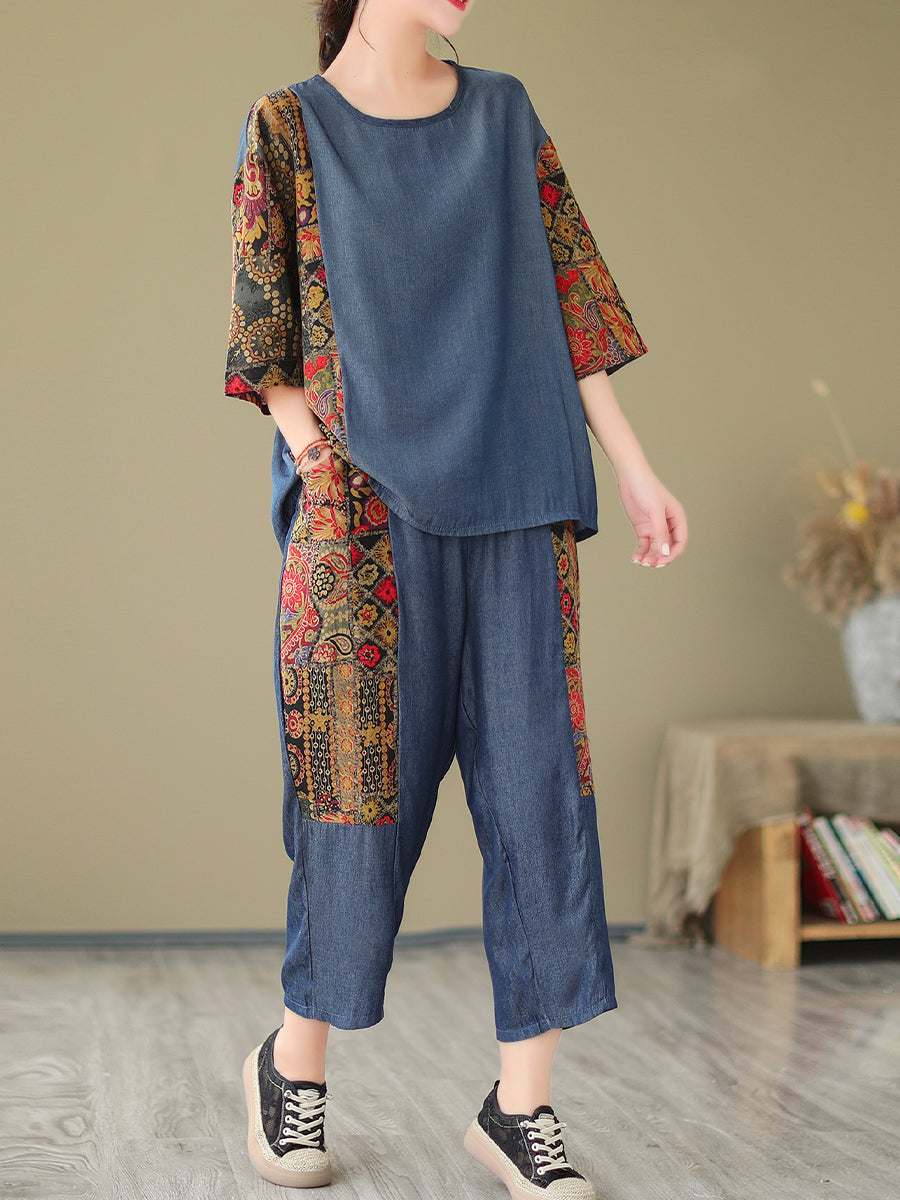 Ethnic style printed loose suit