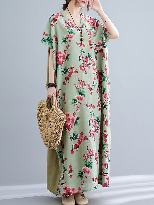 Floral V-neck long Dress