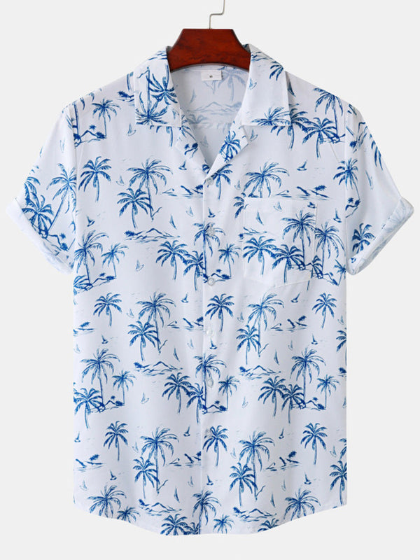 Camicia da uomo a maniche corte con stampa hawaiana