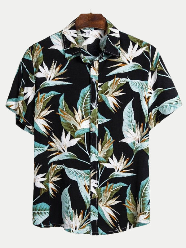 Men's leaf print short sleeve shirt