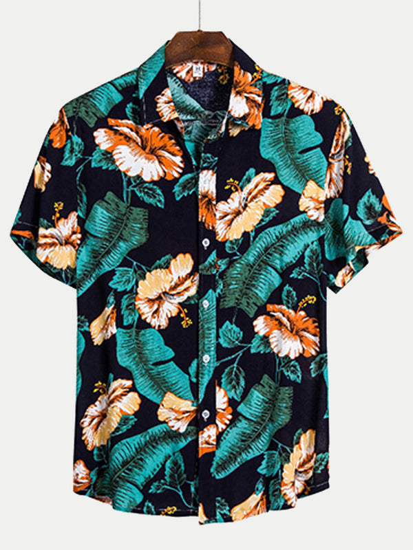 Camicia da uomo a maniche corte con stampa hawaiana