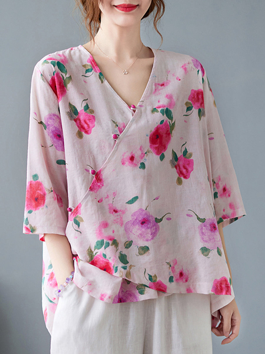 Flower diagonal button shirt