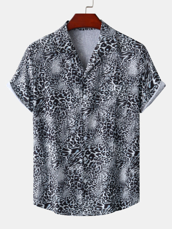 Camicia da uomo a maniche corte con stampa leopardata