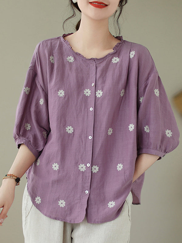 Lace collar small flower shirt