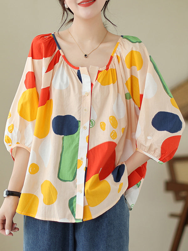 Casual printed round neck top