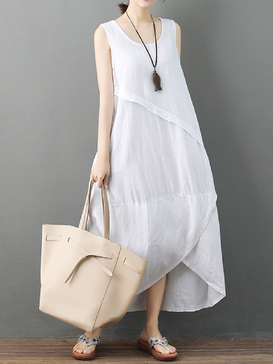 Retro Irregular Linen Long Dress