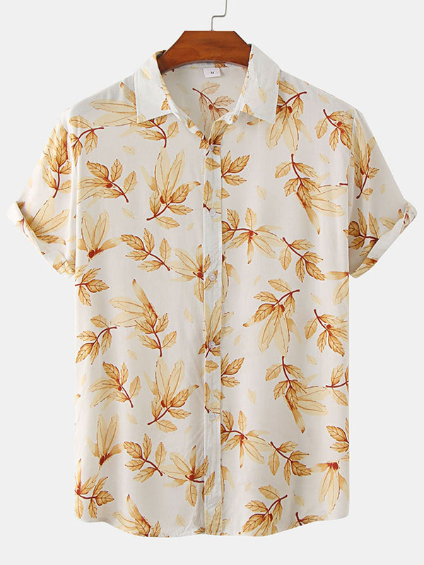 Men's leaf print short sleeve shirt