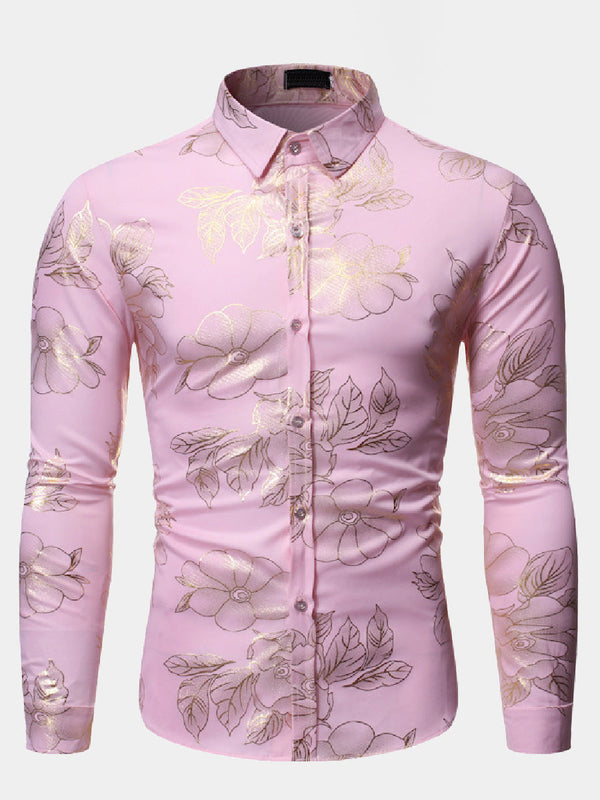 Chemise manches longues fleuri doré homme