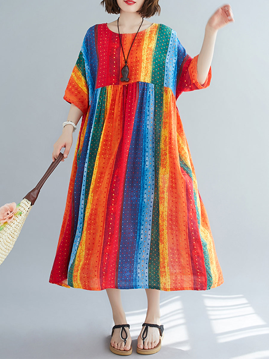 Rainbow striped printed dress