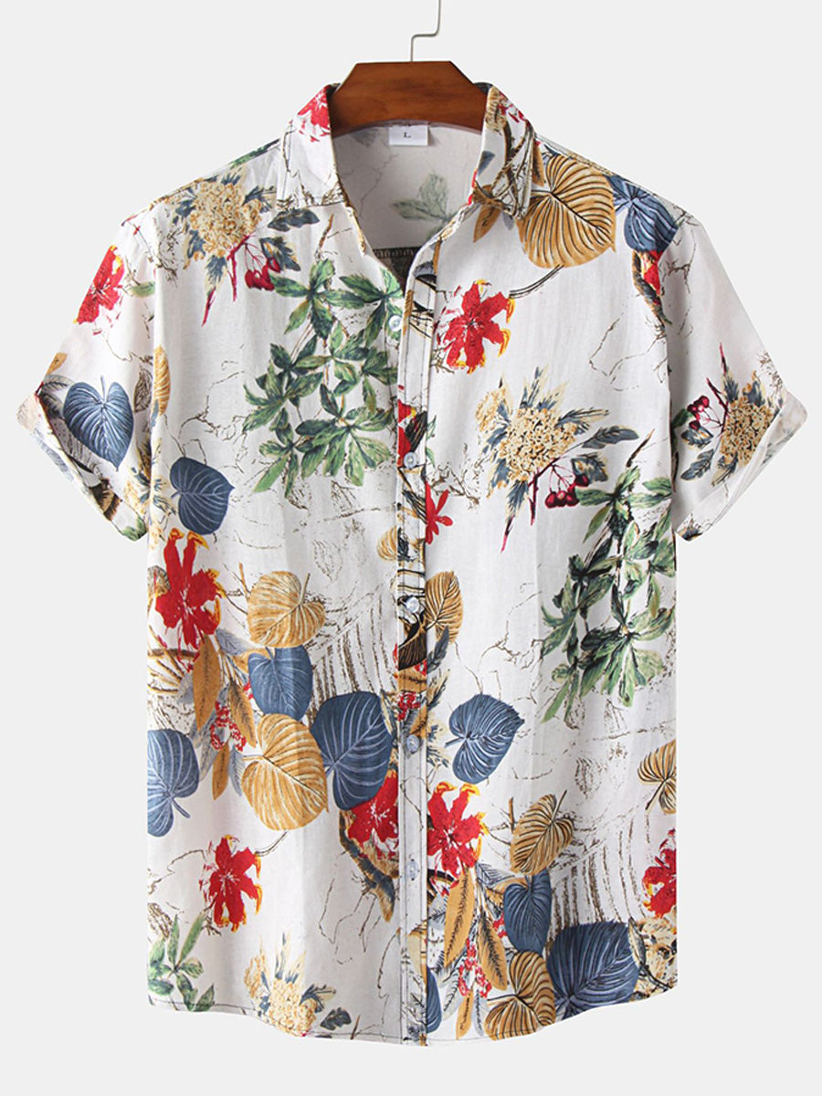 Chemise à manches courtes à imprimé floral pour hommes