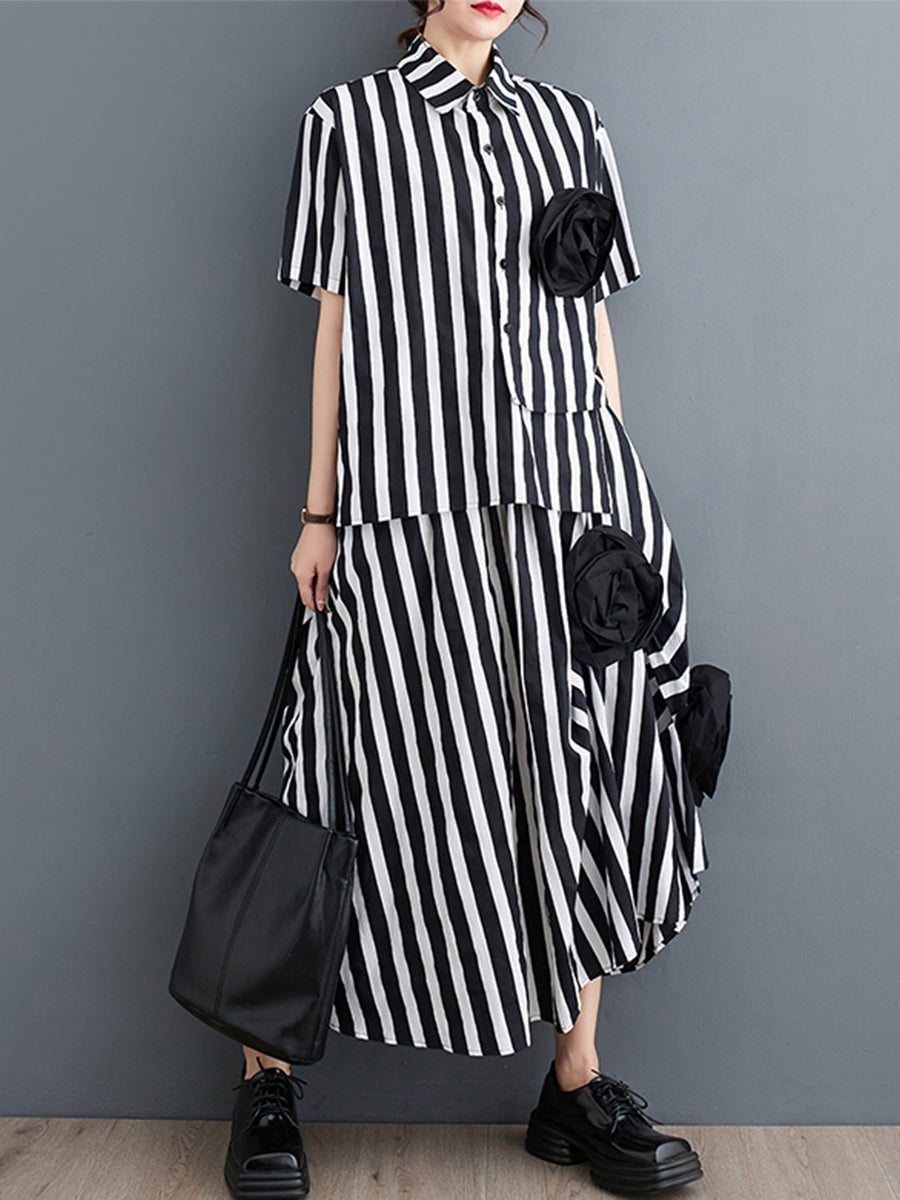 Vertical stripe printed loose set