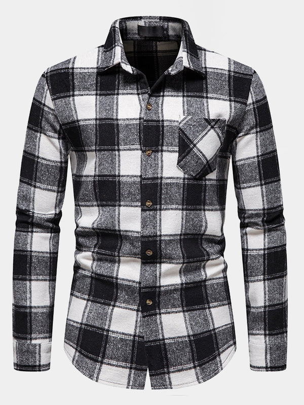 Men's plaid thickened long sleeve shirt