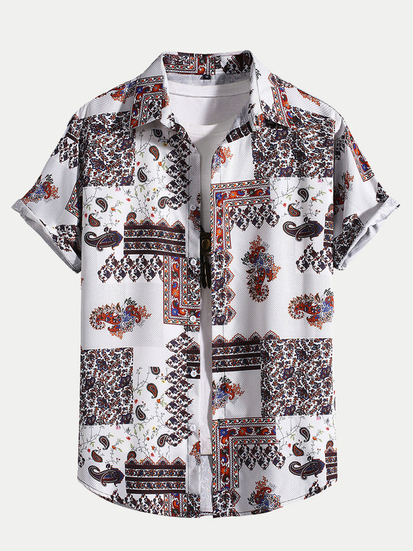 Men's Casual patchwork short sleeve shirt