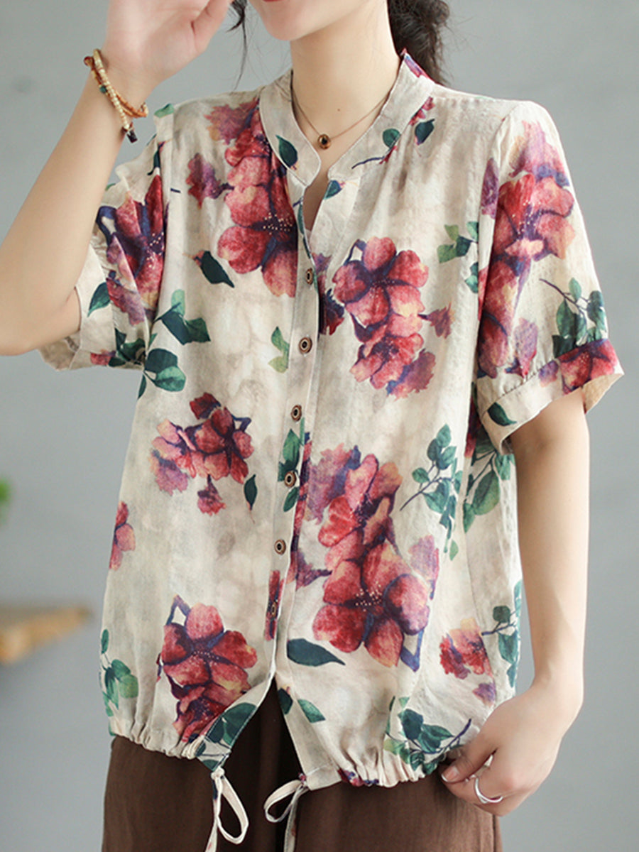 Flower printed round neck shirt