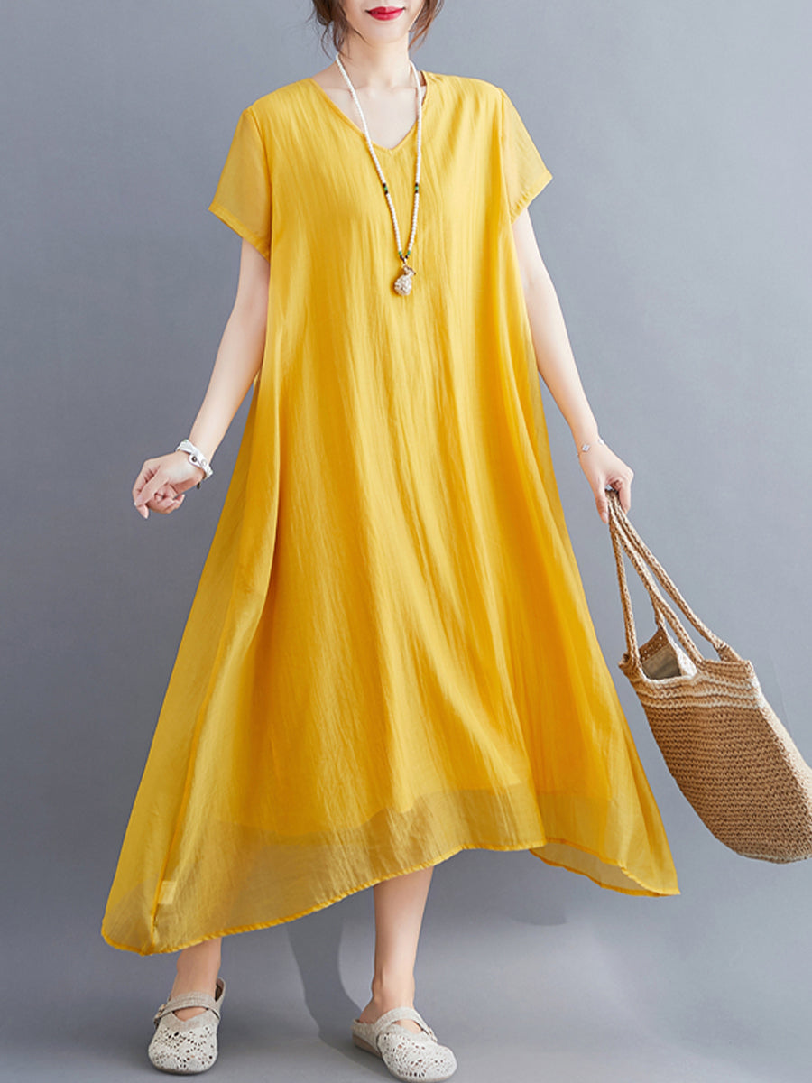 Solid Cotton and Linen Dress