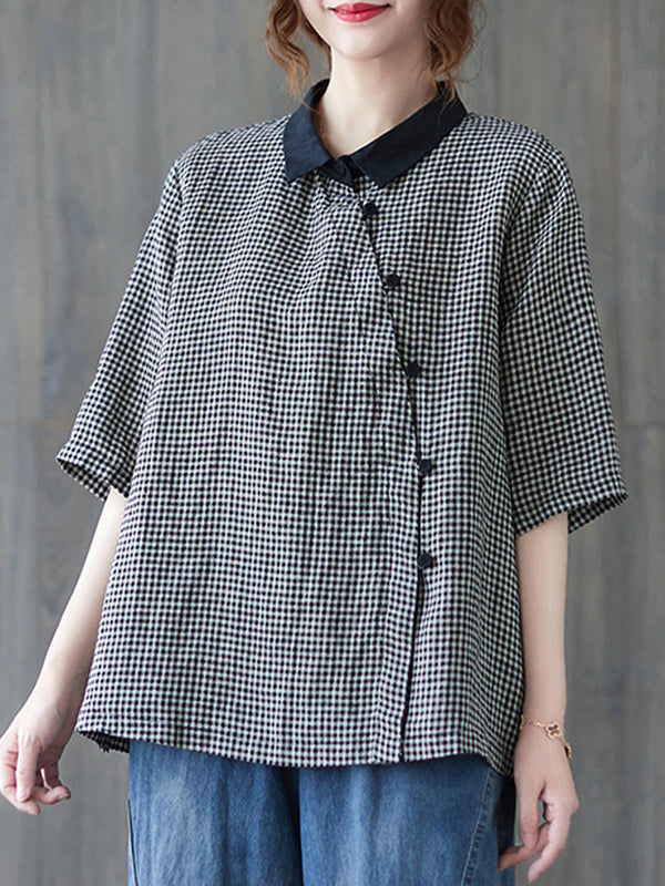 Small checkered diagonal button shirt