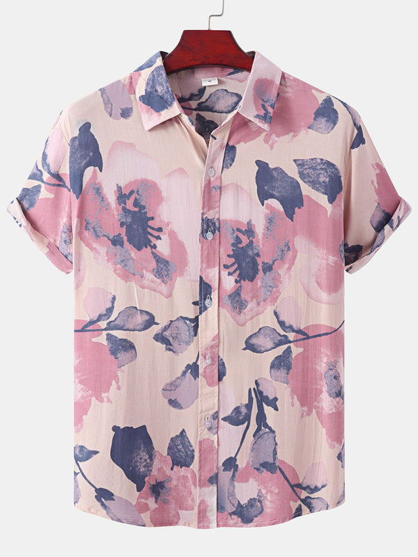 Chemise à manches courtes à imprimé floral pour hommes