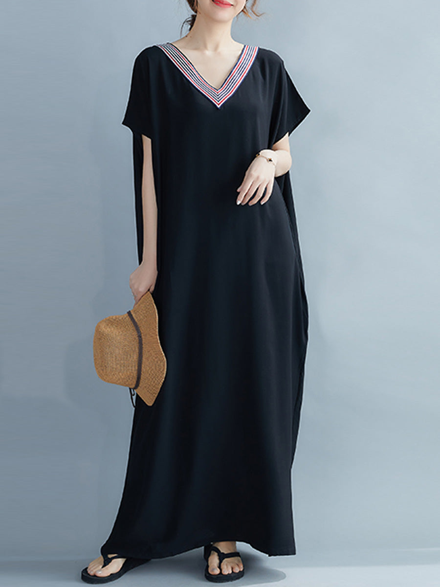 Loose fitting cotton V-neck dress