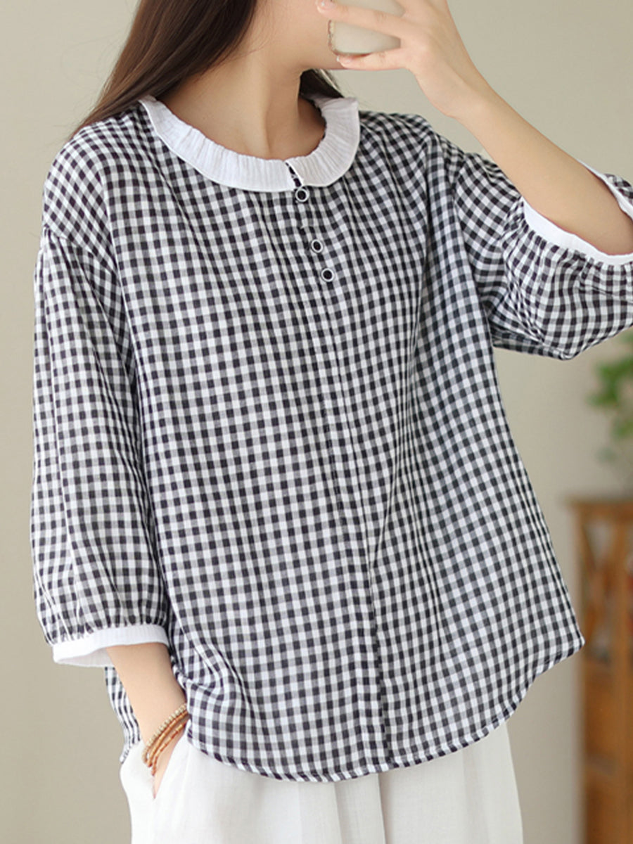 Small plaid round neck shirt