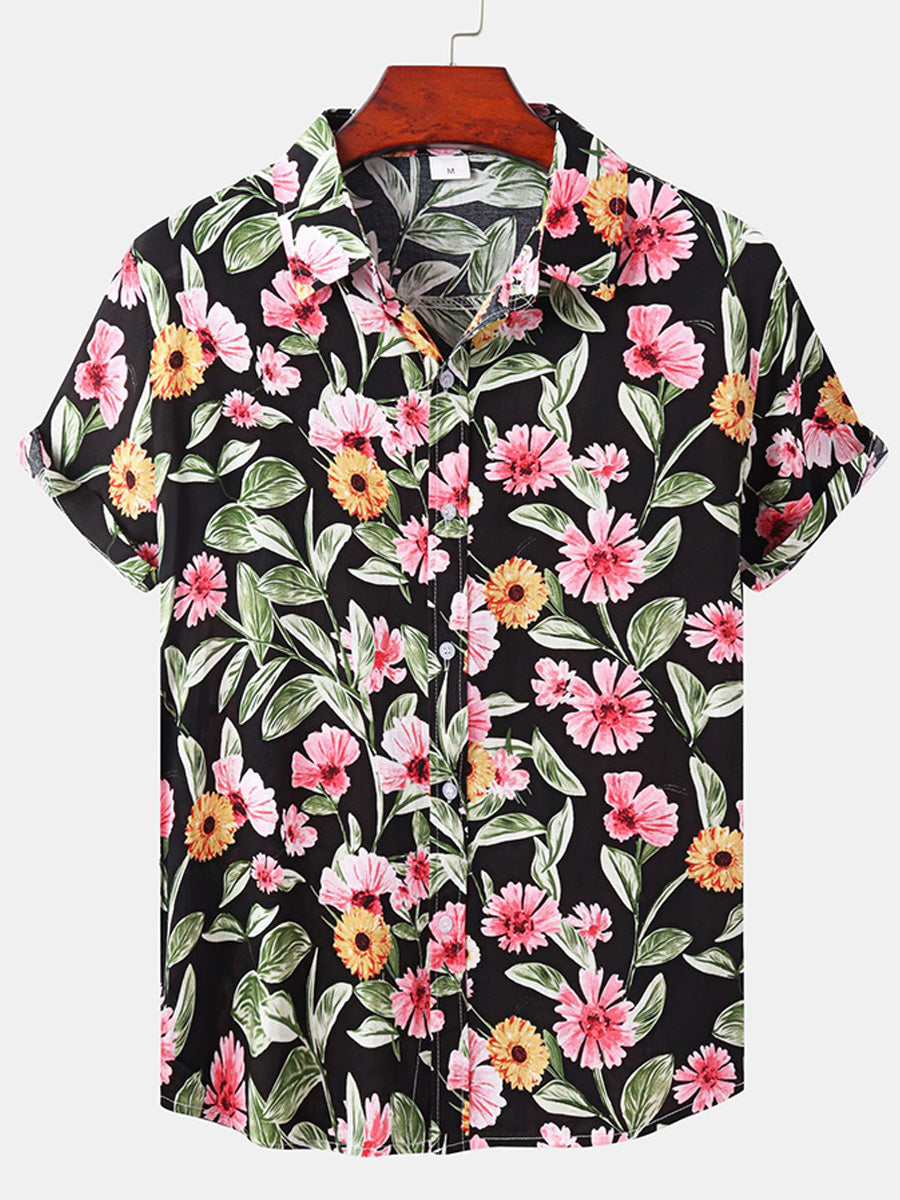 Chemise à manches courtes à imprimé floral pour hommes