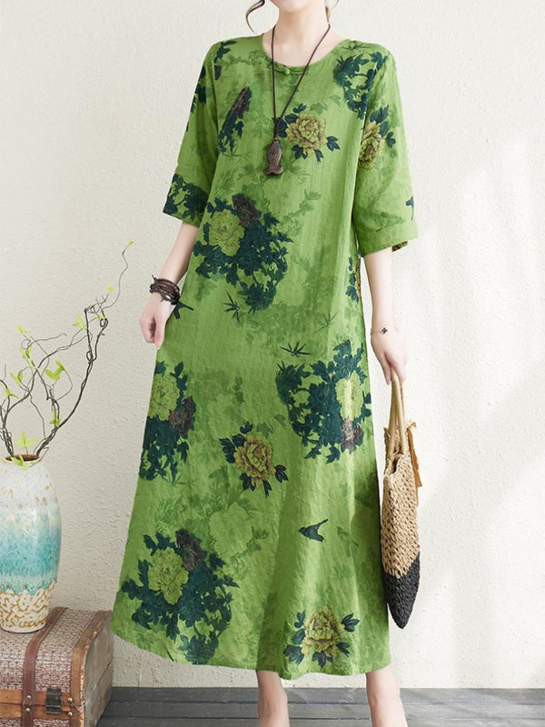 Green floral print dress