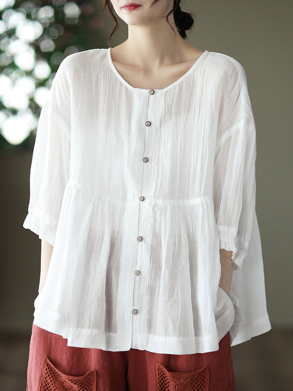 Round neck small button shirt